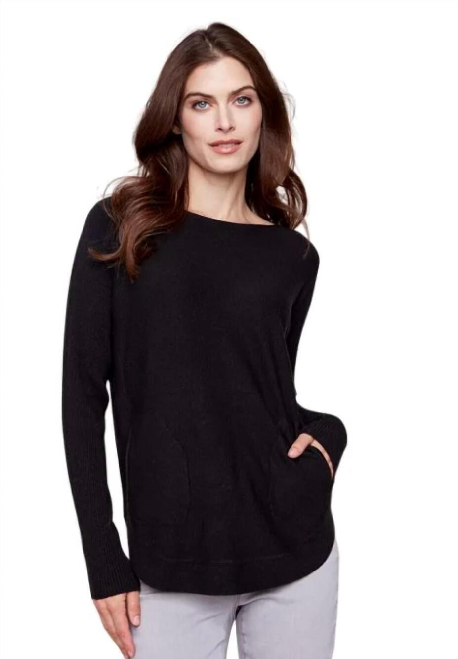 NEW CHARLIE B plushy knit crew neck sweater in black